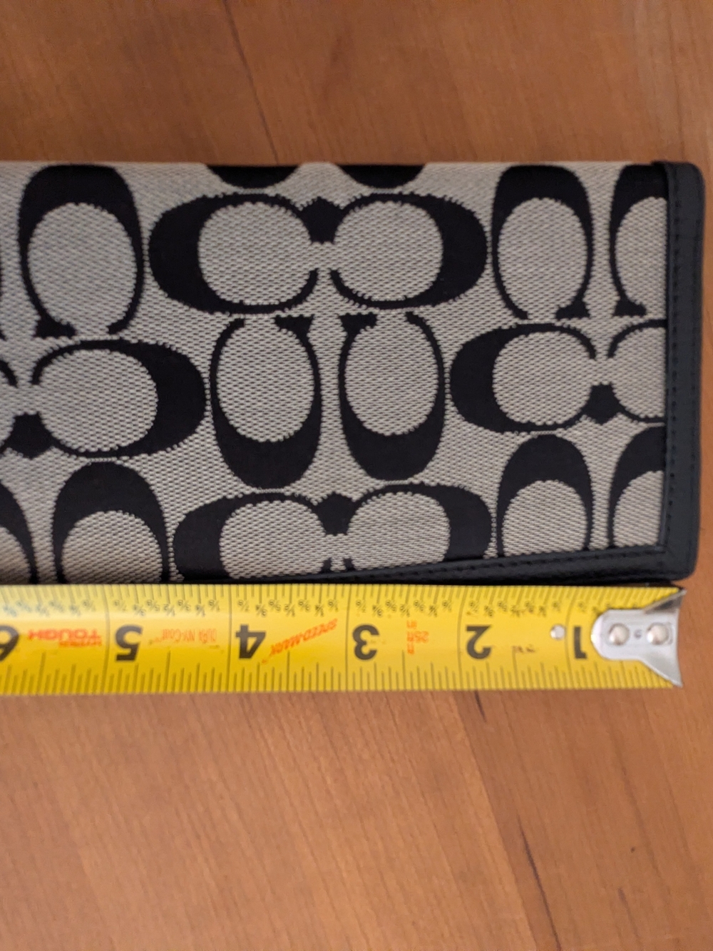 Coach Signature Checkbook Wallet Black White Canvas Leather Trim - Picture 3 of 7
